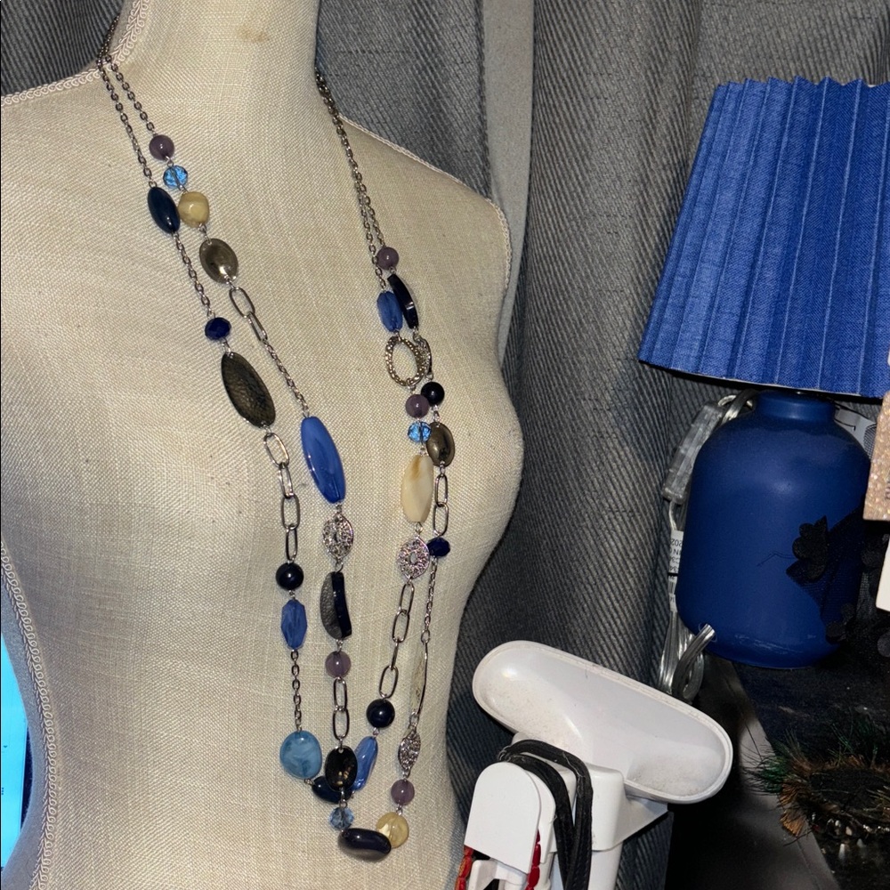 Beaded Blue & Silver Long necklace